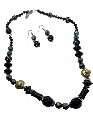 Black Beaded Necklace & Earrings Set Fashion Accessories • £4.99