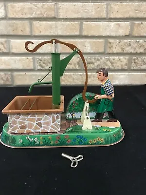 Vintage German Tin Litho  PUMPING VILLAGE WELL Works! Key 1999 J W Wagner/Brunn • $62.99