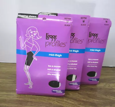 $8.88 • Buy New Women's Leggs Profiles 3 Pairs Mid Thigh Moderate Control Black Pantyhose M