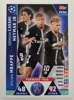 $9.29 • Buy 2019 Match Attax UEFA Soccer Card - PSG Forward Trio Neymar Mbappe Cavani #113