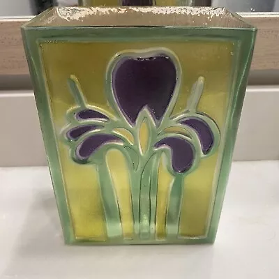 Vintage FTD Art Glass Vase Rectangular Fused Tulip Vase Romania MCM • $25