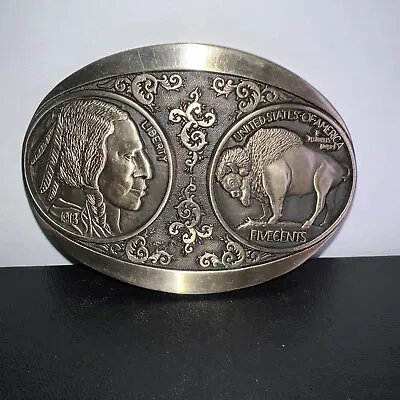 Brass Five Cents Nickel Indian Head Buffalo Western Belt Buckle • $12.99