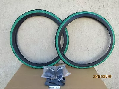 $49.99 • Buy [2] 26''x 2.10  BLACK & GREEN TIRES, TUBES & LINERS FOR MTB,CRUISER, CHOPPER, 