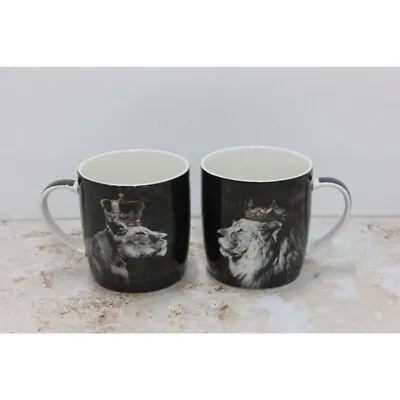 Lion King & Lioness Queen Fine China Mugs Set Of 2 Gift Boxed • £13.99