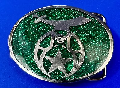 Retro Green Sparkle Shriner Mason Masonic Freemason Sword Belt Buckle • $34.99