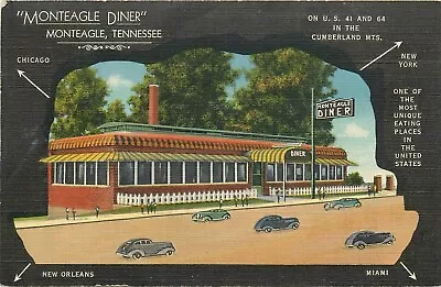 Postcard 1940s Tennessee Monteagle Diner Autos Linen Occupation TN24-1030 • $39.99