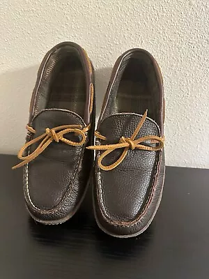 LL Bean Bison Slippers Size 8 Brown Double Leather Moccasin Slipper Plaid Lined • $20