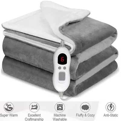 Electric Flannel Heated Throw Over Bed Blanket King Double Single Size • £11.95