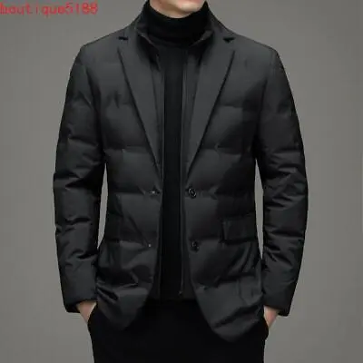 Mens Winter Formal Dress Down Jacket Suit Blazer Stand Collar Slim Fit Down Coat • $79.80