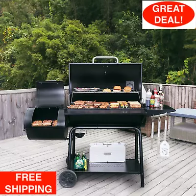 Charcoal Grill Barrel BBQ Smoker Combo Heavy Duty Steel Outdoor Party Outdoor • $300.99