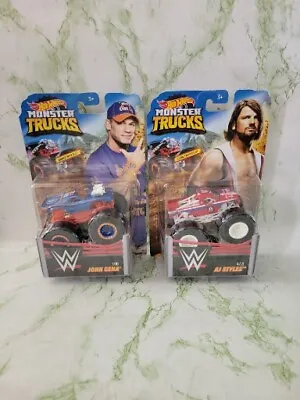(2) 2018 WWE Hot Wheels Monster Trucks Giant Wheels. (John Cena And AJ Styles) • $20