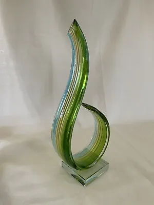 MURANO Glass Table Top Art Sculpture. Rich Blue And  Green Dynamic Swirls. • $52