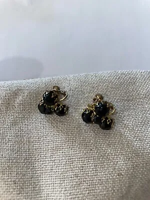 Miriam Haskell Screw Back Black Clover Cluster Earrings . Vintage Black • $25