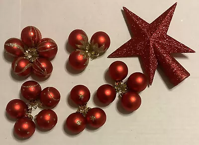 Mini Ball Christmas Tree Ornaments 1” Red Gold Glitter Designs Plus Star Topper • $18.97