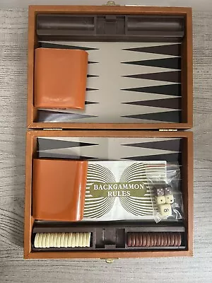 *NICE* Vintage Mini Backgammon Set Magnetic Travel Case Complete Faux Leather • $18.37