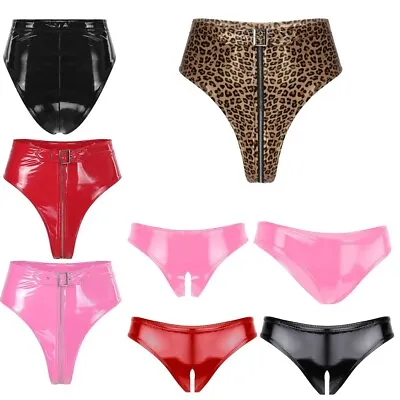 Women's Latex Leather Bikini Briefs Sexy G String Panties Knickers Underwear • £13.06