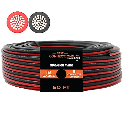 18 Gauge 50 Feet Red Black Zip Cable 2 Conductor Speaker Wire Car Stereo Theater • $11.49