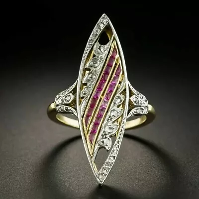 Vintage Nanette Shaped Wedding Ring 14k Yellow Gold Plated 1.8Ct Simulated Ruby • $119.22