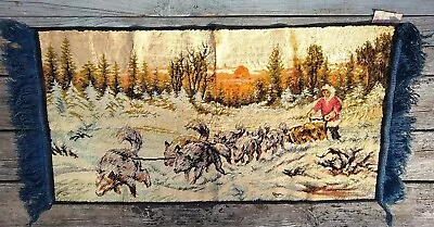 Vintage SANTA  Mushing SLED DOGS Tapestry Rug Wall Hanger Made In ITALY 38 X 19 • $5