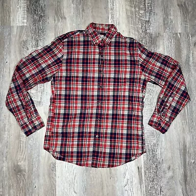 Tailored By J. Crew Quality Woven Shirts Mens Medium Long Sleeve Shirt Red Plaid • $13.95