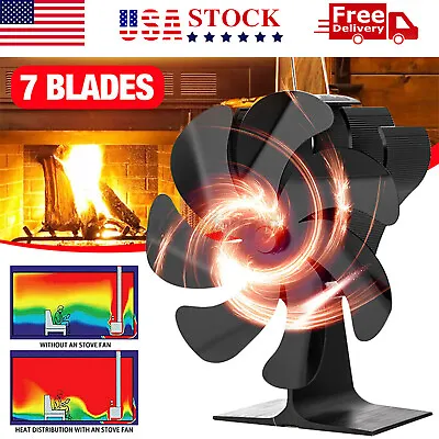 7 Blade 1400rpm Fireplace Stove Fan Heat Powered Silent Wood Log Fuel Saving Eco • $31.30
