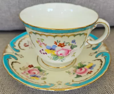 Antique Minton Turquoise Raised Enamel Jeweled Gold Floral Teacup And Saucer Set • $125