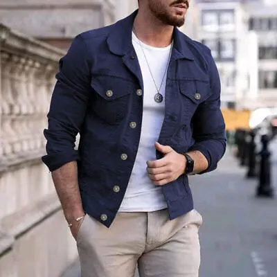Multi-pocket Denim Jacket Denim Workwear Jacket Tops Coat Spring Autumn Men Slim • $20.99