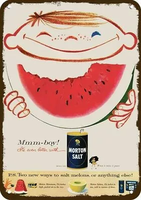 1956 MORTON SALT Boy Eats Watermelon Vintage Look DECORATIVE REPLICA METAL SIGN • $24.99