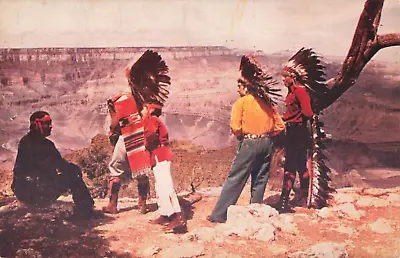 Postcard Indians At Grand Canyon's Rim Tremendous Spectacle VTG ME4. • £3.57
