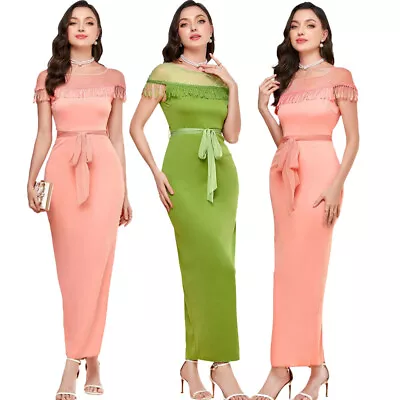 Elegant Women Short Sleeve Maxi Dress Evening Party Formal Bodycon Gown Prom • £21.10