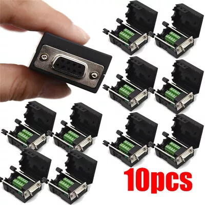 10X D-SUB DB9 Female 9Pin Black Cover Screw Type Breakout Terminals Connector US • $29.99