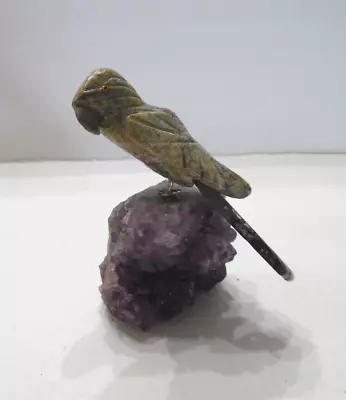 Vintage Carved Parrot Figurine Mounted On Amethyst • $44.95