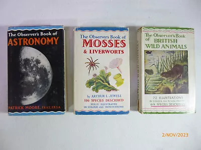 3 X Vintage Observers Books; Mosses British Wild Animals Astronomy – 1950 - 60 • £8