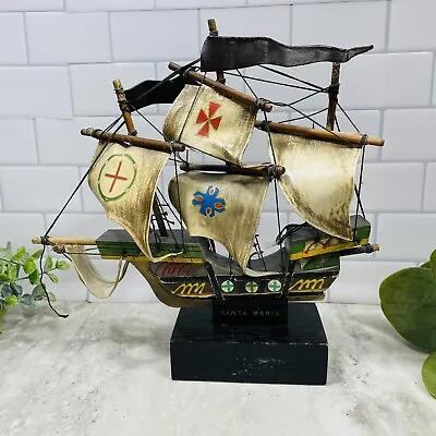 Vintage Wooden Model The Santa Maria Ship With Coin Bank (Handmade) • $23.99