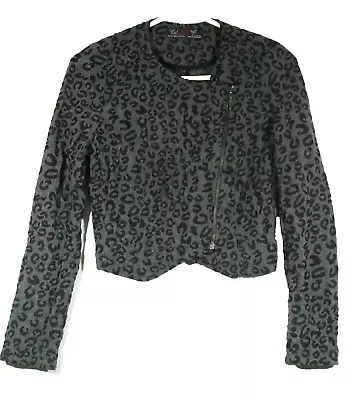 Zara TRF Night Collection Black Leopard Print Jacket Asymmetrical Zip Size Sm. • $29.99