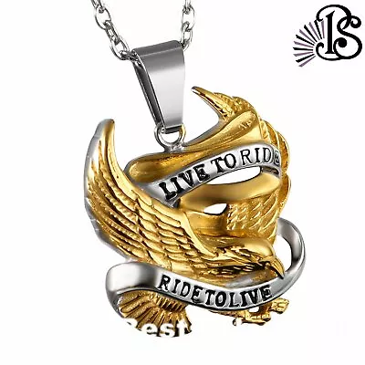 Mens Motorcycle Biker Eagle Pendant Necklace Stainless Steel Jewelry Chain 22  • $12.99