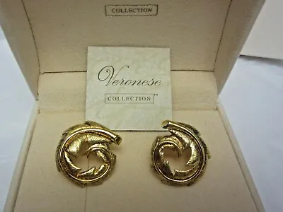 Veronese Sterling Silver 925 18K Bonded Leaf Swirl Pierced Earrings In Box 12g • $35