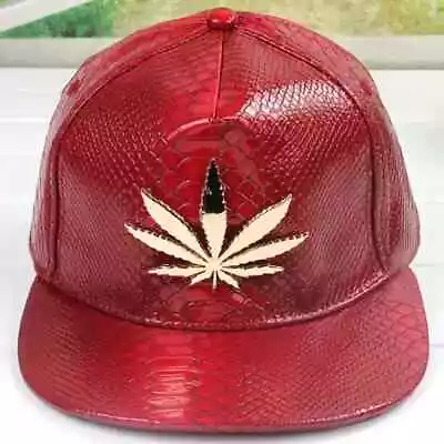 Marijuanna Weed Leaf Red Snake Skin Pattern Baseball Cap Hat Hip Hop Snapback • $17.99