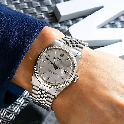 Rolex Datejust 36mm 1601 Silver Dial With White Gold Fluted Bezel • $5350