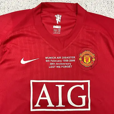 MANCHESTER UNITED MUNICH AIR DISASTER 50th ANNIVERSARY SHIRT LARGE ADULT (MINT) • £100