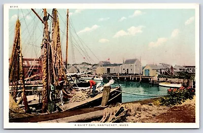 Postcard MA Nantucket A Quiet Day Fishermen Boat Docks Marshall Gardiner H37 • $14.99