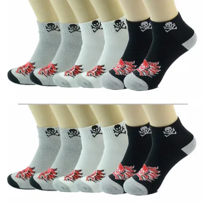 12 Pairs Mens Ankle Quarter Crew Skull Athletic Sports Work Socks Cotton 9-13 • $15.99