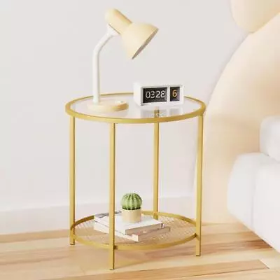 CADANI End Table Glass Side Table With Open Storage 2-Tier Black Accent Table • $38.99