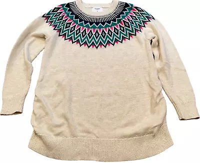 OLD NAVY Maternity Cream Pink Blue Knit Crew Neck Sweater Top Womens Medium • $8.99