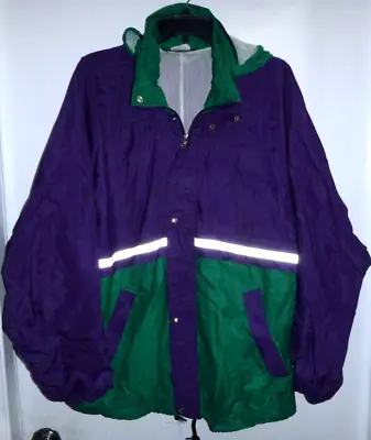 K-way Size Large Vintage 80s 90s Multicolor Zip Snap Windbreaker Jacket Hooded • $28.79