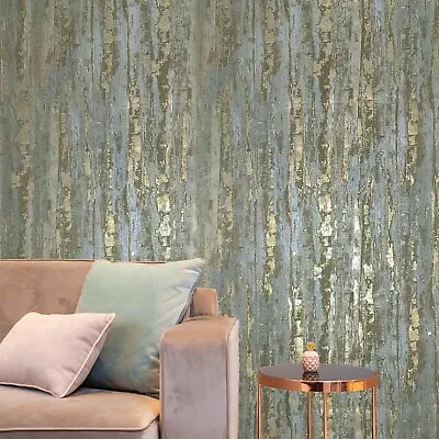 Gray Silver Brass Gold Metallic Faux Distressed Metal Plaster Textured Wallpaper • $220