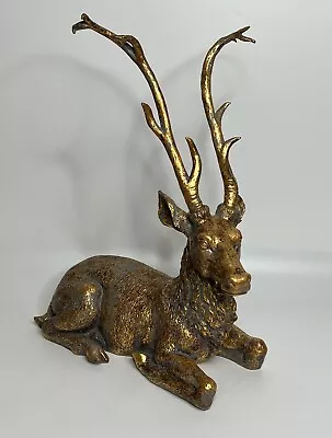 MARK ROBERTS Large Gold Deer Lying Sitting 19” EUC • $110.93