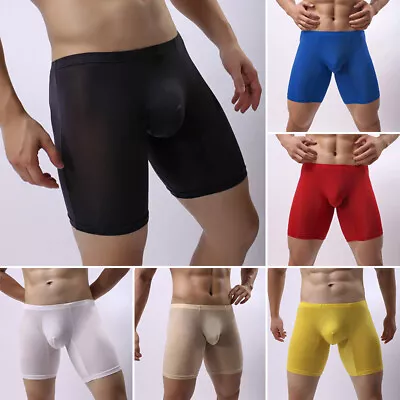 $5.77 • Buy Men Ice Silk Long Leg Boxer Briefs Pouch Underwear Shorts Trunks Underpants