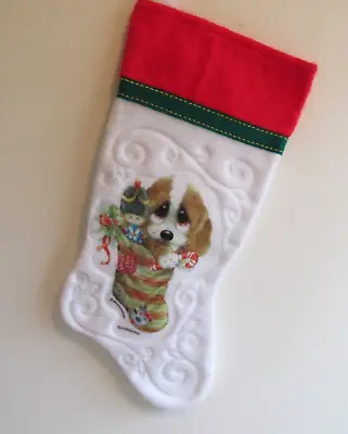 Vtg Giordano Sad Sam Puppy In Stocking Christmas Felt Stocking 15  Embossed • $12.99