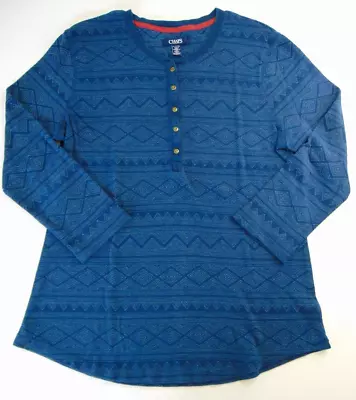 Chaps Womens 3/4 Sleeve Henley Top Size XL Blue Geometric Tribal Print • $14.99